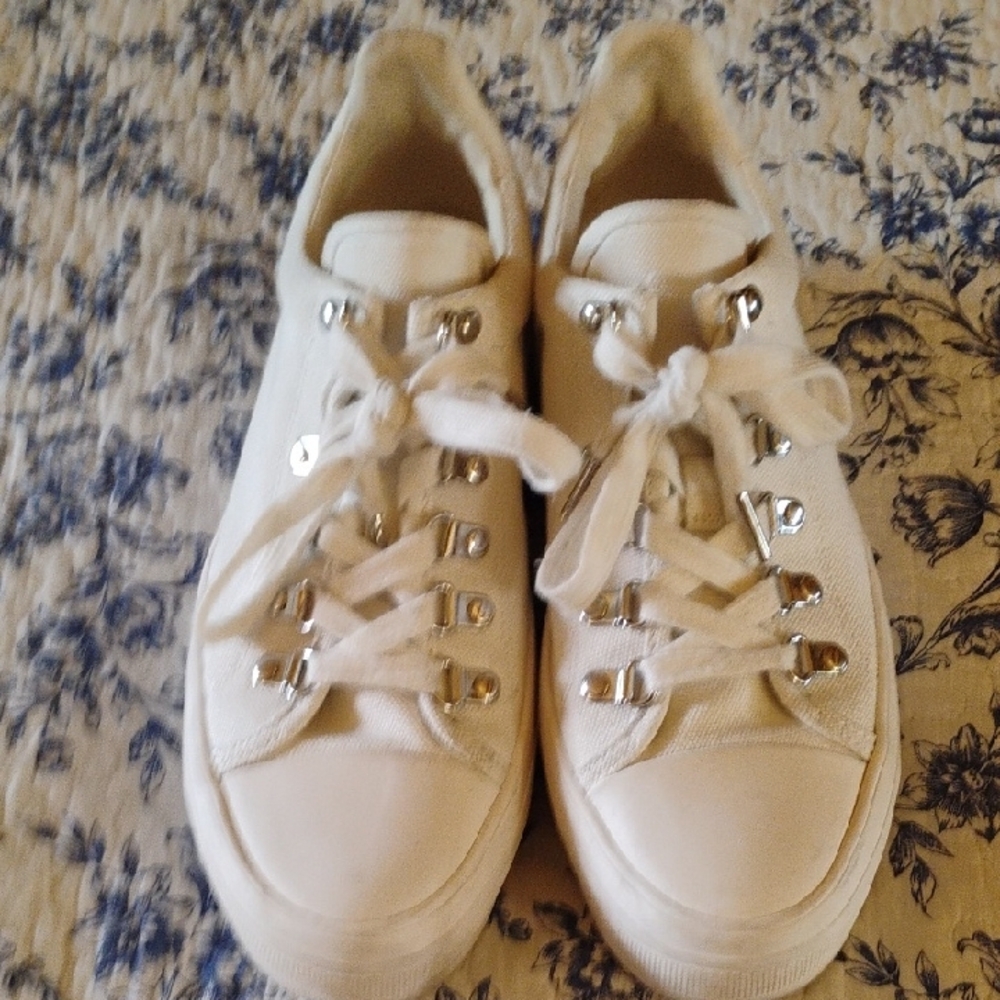 Stylish michael Kors  White Sneakers with Silver Accents